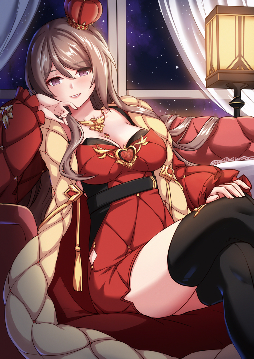 1girl, black_boots, blush, boots, breasts, brown_hair, cleavage, coat