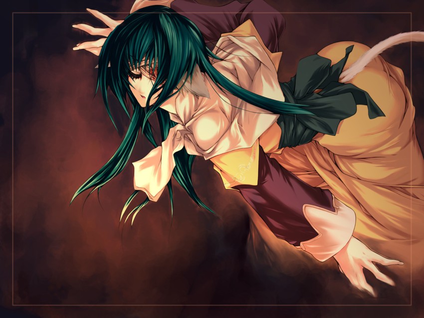 00s, 1girl, aruruu_to_asobo!!, bandaged_head, bandages, blood, capelet, cat_tail