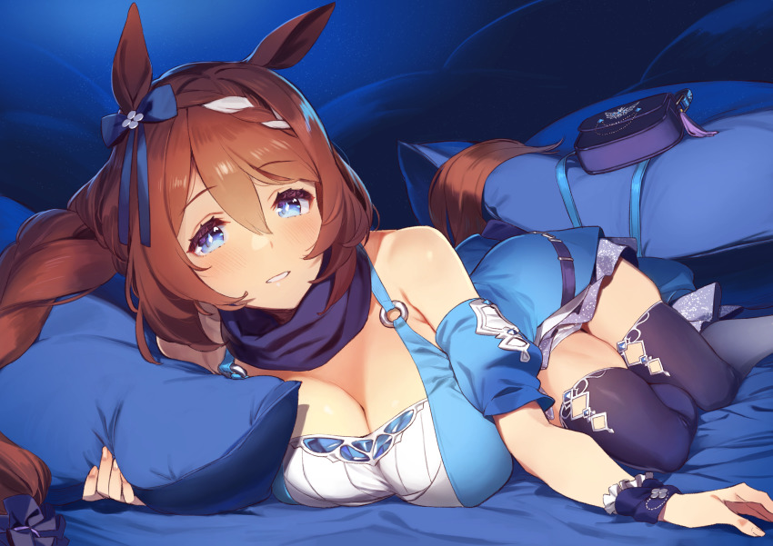 1girl, 92m, animal_ears, blue_eyes, blush, bow, braid, breasts