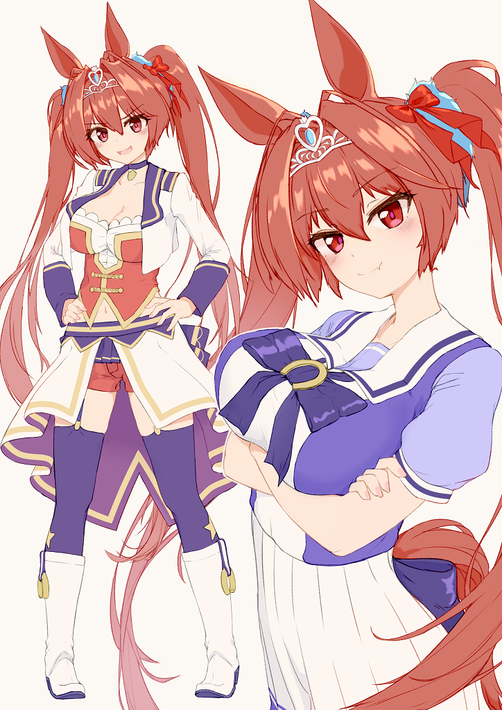 1girl, animal_ears, blouse, blue_shirt, blush, boots, bow, breast_hold