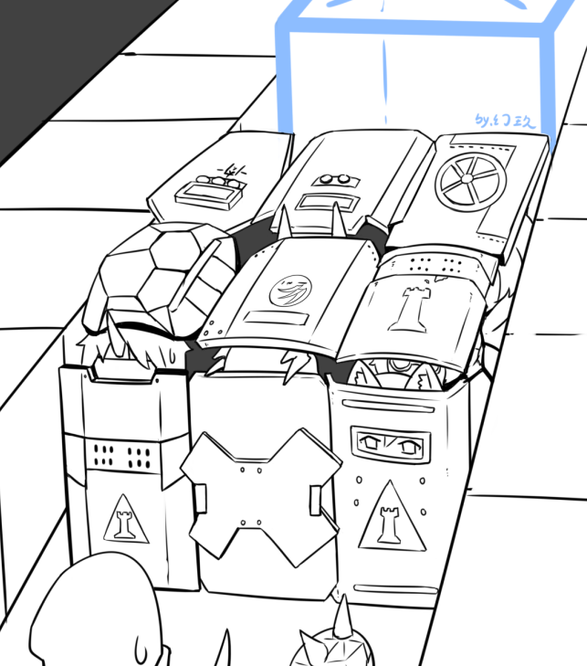 2others, 3boys, 6+girls, animal_ears, arknights, ballistic_shield, beagle_(arknights), cardigan_(arknights), cow_horns, croissant_(arknights), cuora_(arknights), dog_ears, dragon_horns, gameplay_mechanics, gummy_(arknights), horns, huan_jiu, matterhorn_(arknights), multiple_boys, multiple_girls, multiple_others, noir_corne_(arknights), oni_horns, originium_slug_(arknights), reunion_soldier_(arknights), riot_shield, saria_(arknights), shield, shield_wall, single_horn, sketch, spot_(arknights), sweatdrop