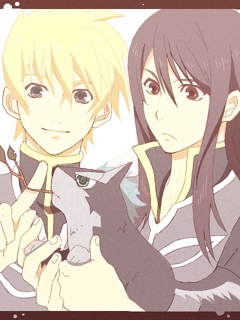 00s, 2boys, baby_animal, bad_id, bad_pixiv_id, black_eyes, black_hair, blonde_hair