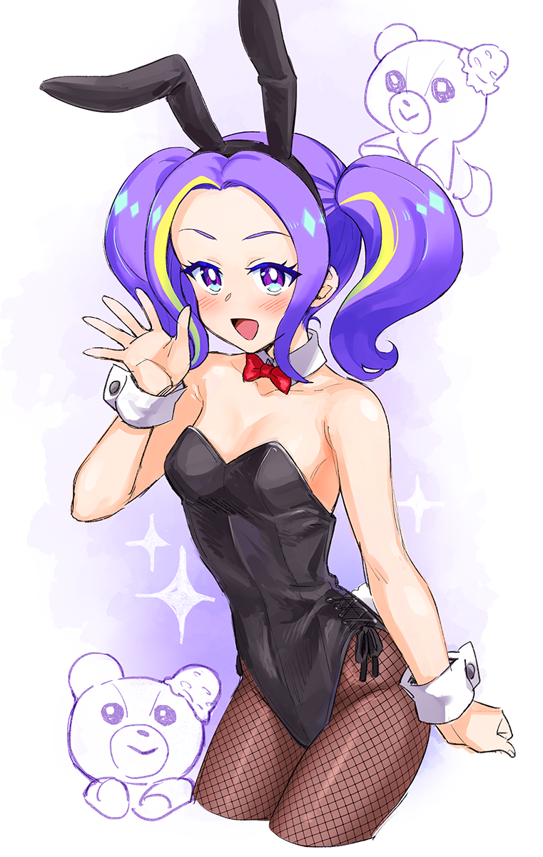 1girl, aikatsu!_(series), aikatsu_planet!, animal_ears, armpit_crease, bare_shoulders, black_hairband, black_leotard