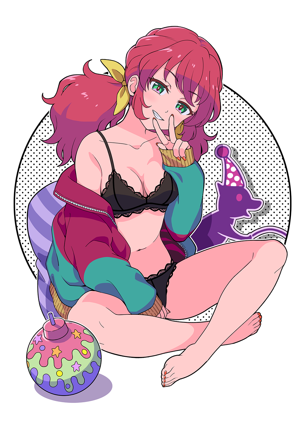 1girl, aikatsu!_(series), aikatsu_friends!, aqua_jacket, asuka_mirai_(aikatsu_friends!), bare_legs, bare_shoulders, between_legs