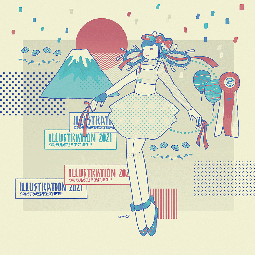 1girl, 2021, aqua_bow, balloon, blue_hair, blunt_bangs, bow, braid