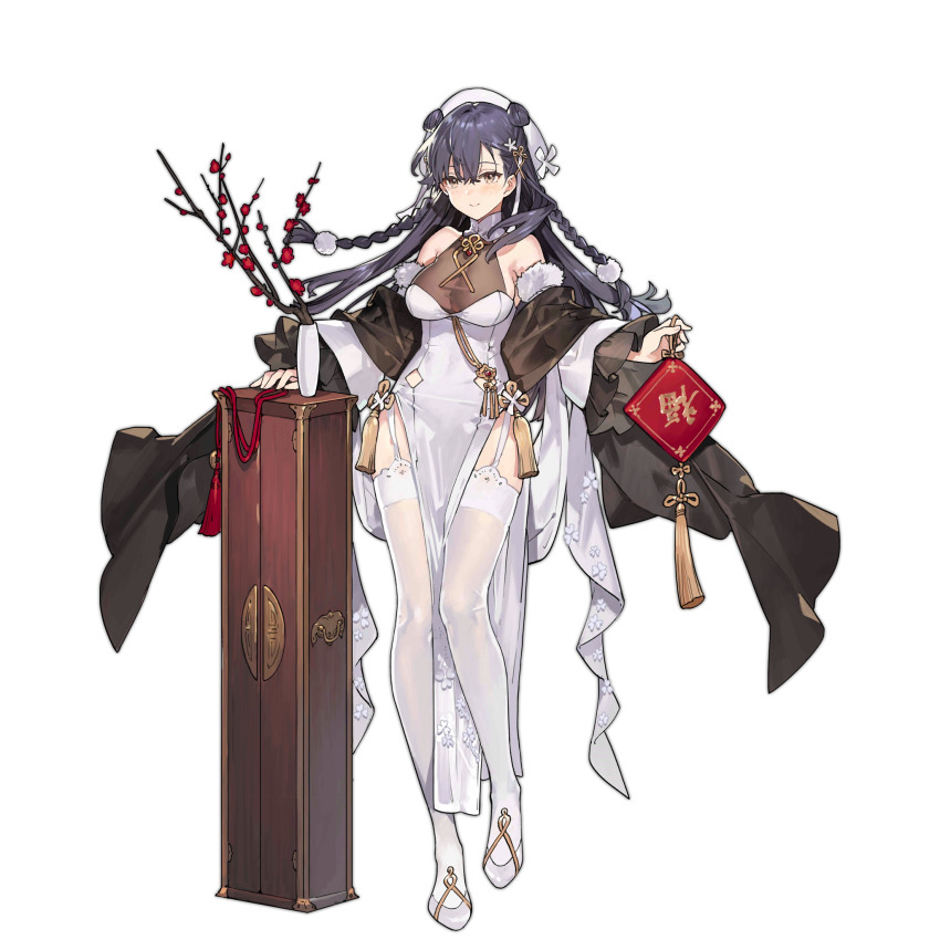 1girl, 2021, bare_shoulders, beret, blue_hair, blush, braid, breasts