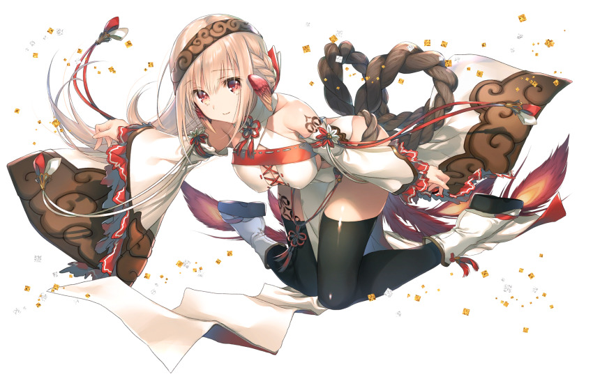 1girl, animal_ears, aquaplus, ass, bent_over, blonde_hair, boots, braid