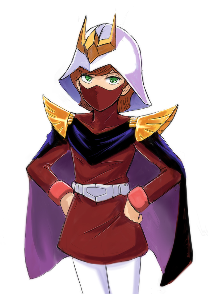 1girl, belt, cape, cosplay, cowboy_shot, female_focus, gacha-m, green_eyes