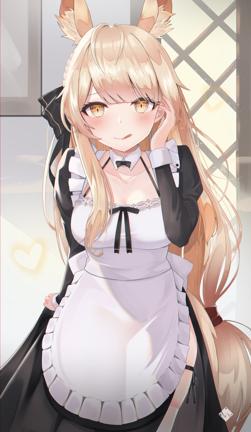 1girl, :q, absurdres, alternate_costume, animal_ear_fluff, animal_ears, apron, arknights