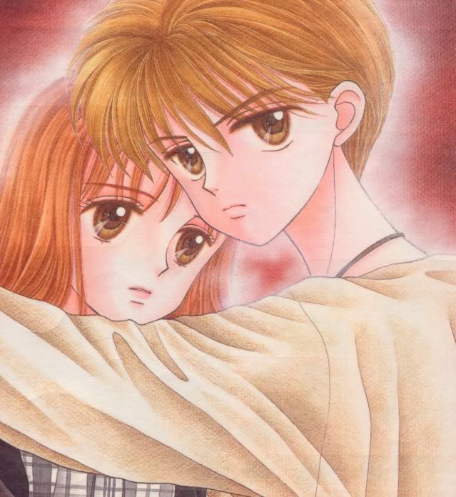 1990s_(style), 1boy, 1girl, brown_eyes, brown_hair, couple, hayama_akito, hetero, kodomo_no_omocha, kurata_sana, looking_up, obana_miho, official_art, red_hair