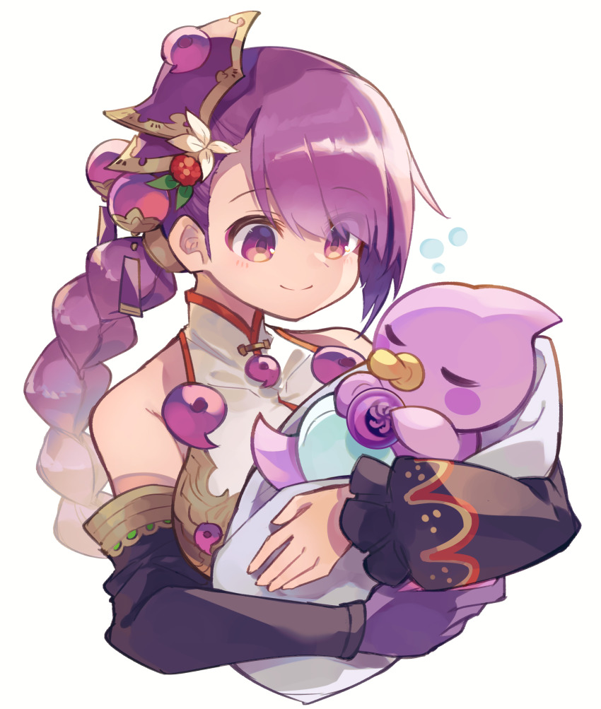 1girl, absurdres, bare_shoulders, black_sleeves, braid, breasts, character_request, closed_mouth