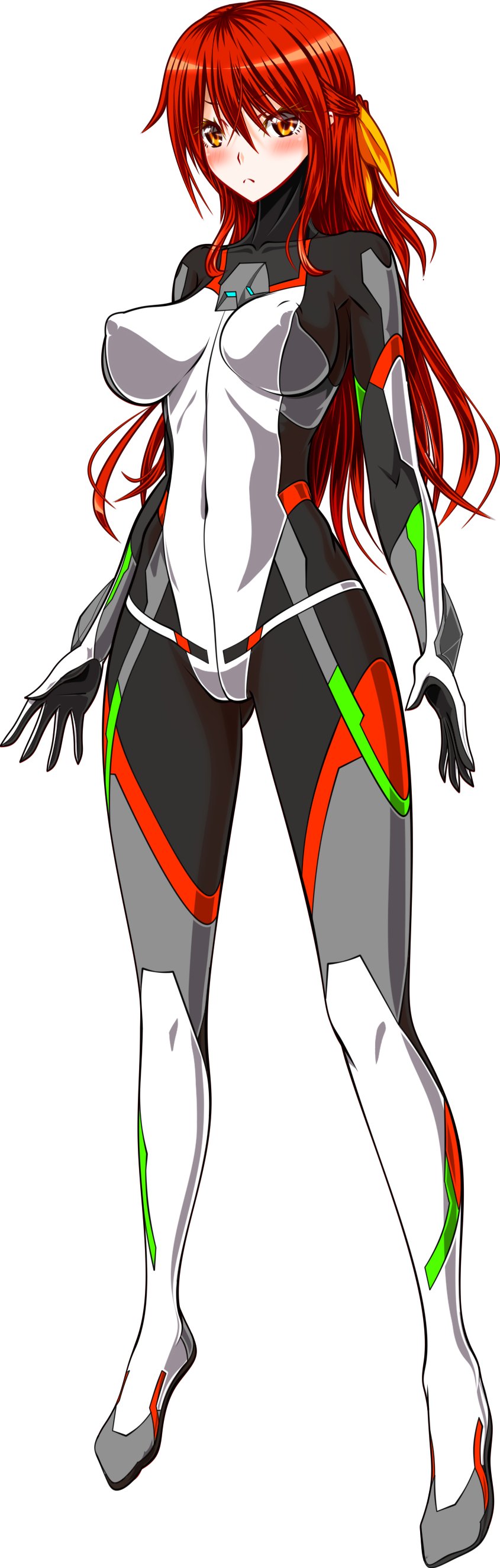 1girl, absurdres, blush, bodysuit, breasts, covered_erect_nipples, covered_navel, gloves