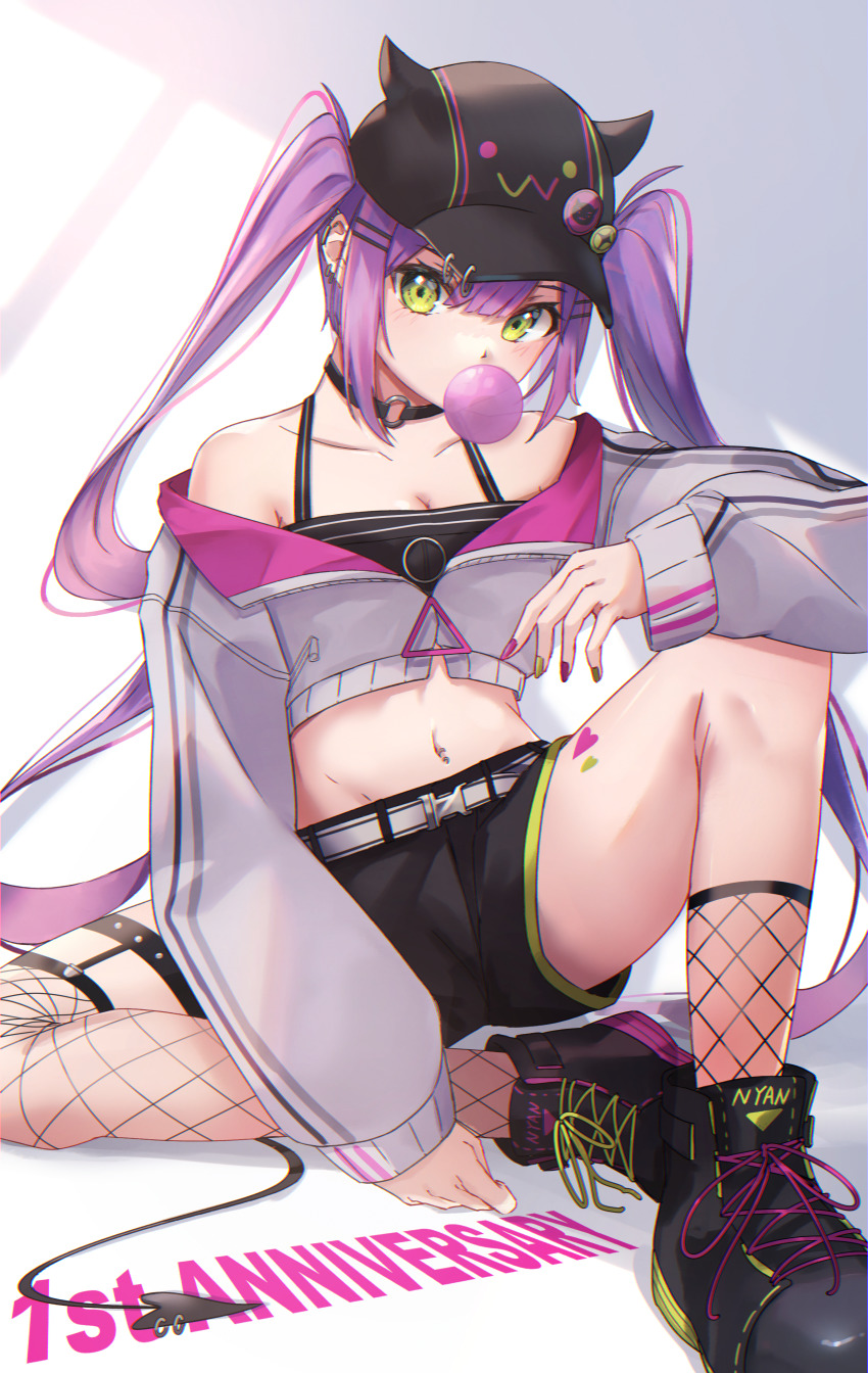 1girl, absurdres, almico, asymmetrical_footwear, asymmetrical_legwear, bare_shoulders, baseball_cap, belt