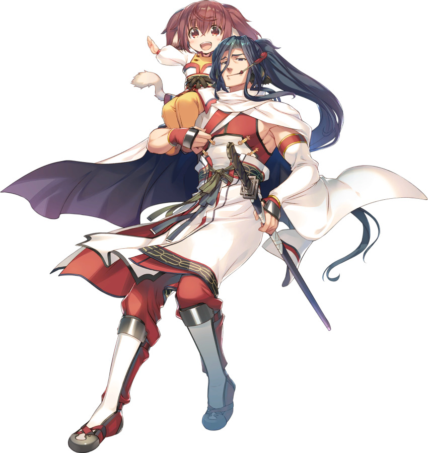 1boy, 1girl, age_difference, amazuyu_tatsuki, animal_ears, aquaplus, armor, blue_eyes