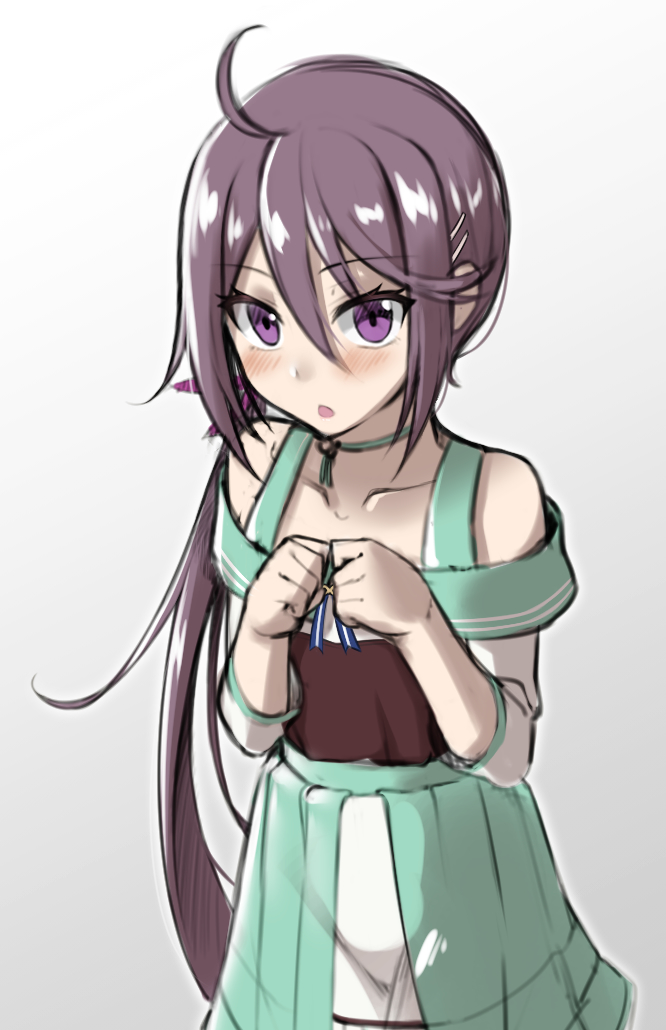 1girl, ahoge, akebono_(8th_anniversary)_(kancolle), akebono_(kancolle), blush, collarbone, flower, gradient_background