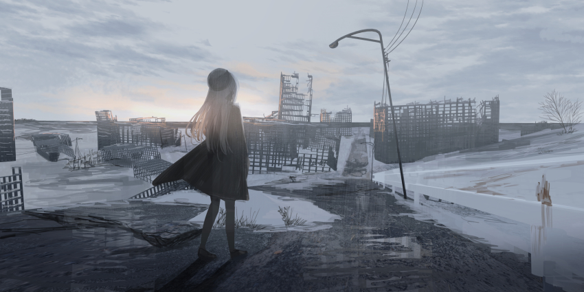 1girl, beret, black_hat, black_jacket, black_pantyhose, black_shoes, blue_sky, building