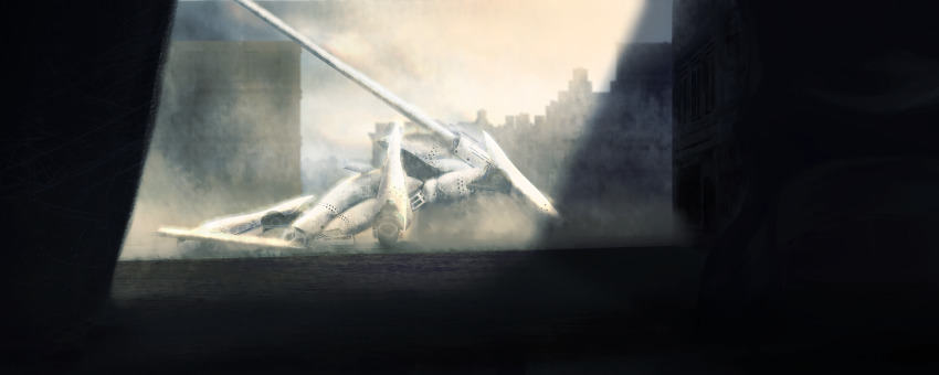 3d, 86_-eightysix-, absurdres, building, dust, from_side, harusame_meronn, highres