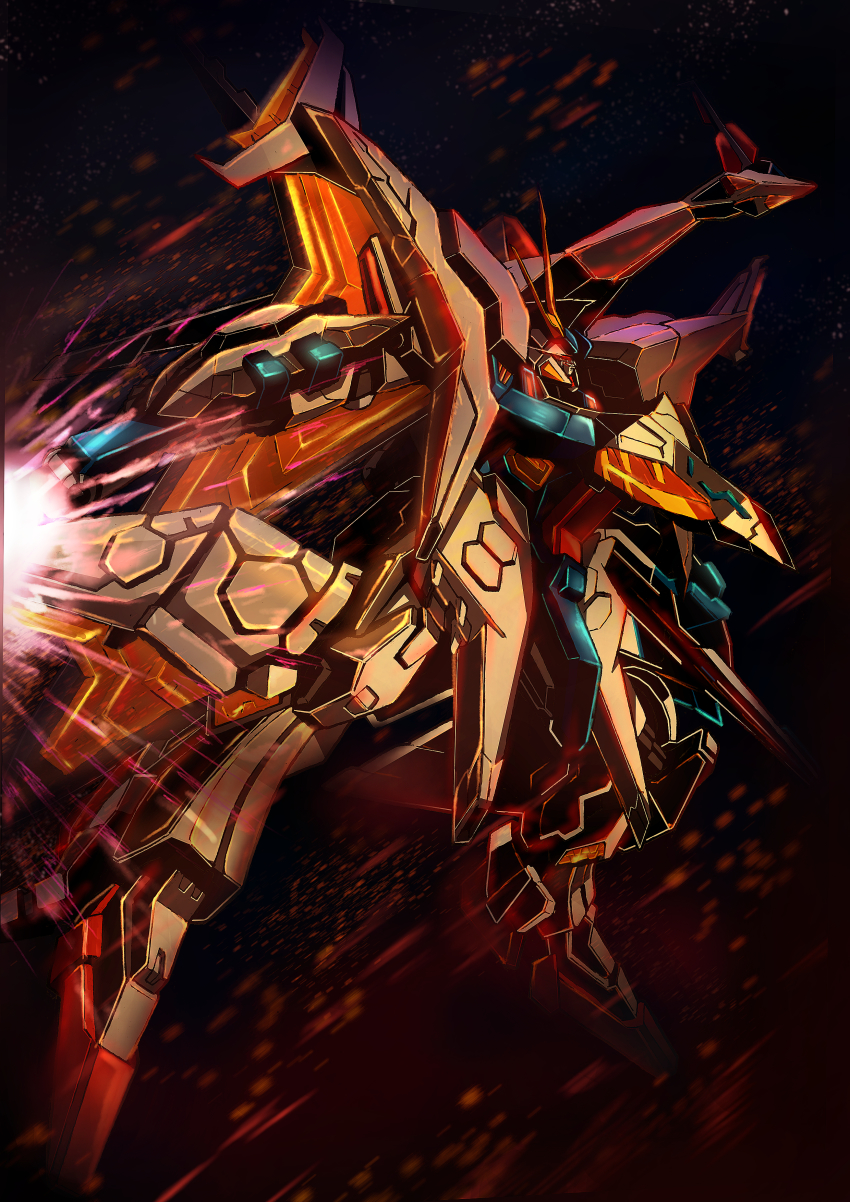 absurdres, energy_sword, black_background, glowing, glowing_eyes, gundam, gundam:_hathaway's_flash, highres
