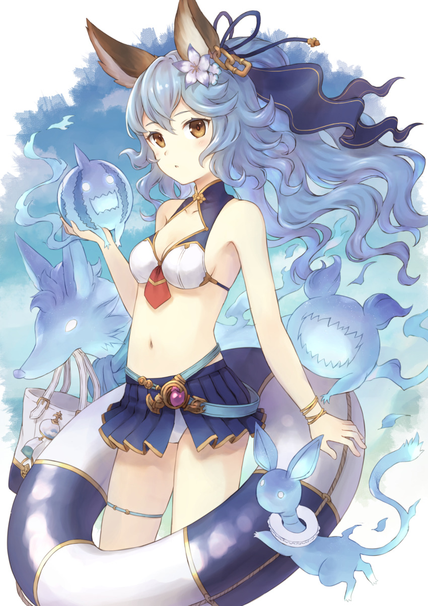 104_(luins104), 1girl, animal_ears, bag, belt, bikini, bikini_skirt, blue_belt