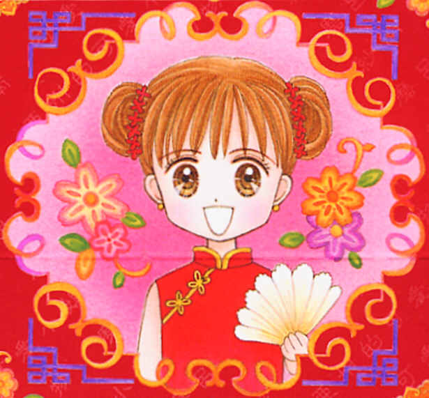 1990s_(style), double_bun, earrings, hair_bun, hand_fan, jewelry, jpeg_artifacts, kodomo_no_omocha
