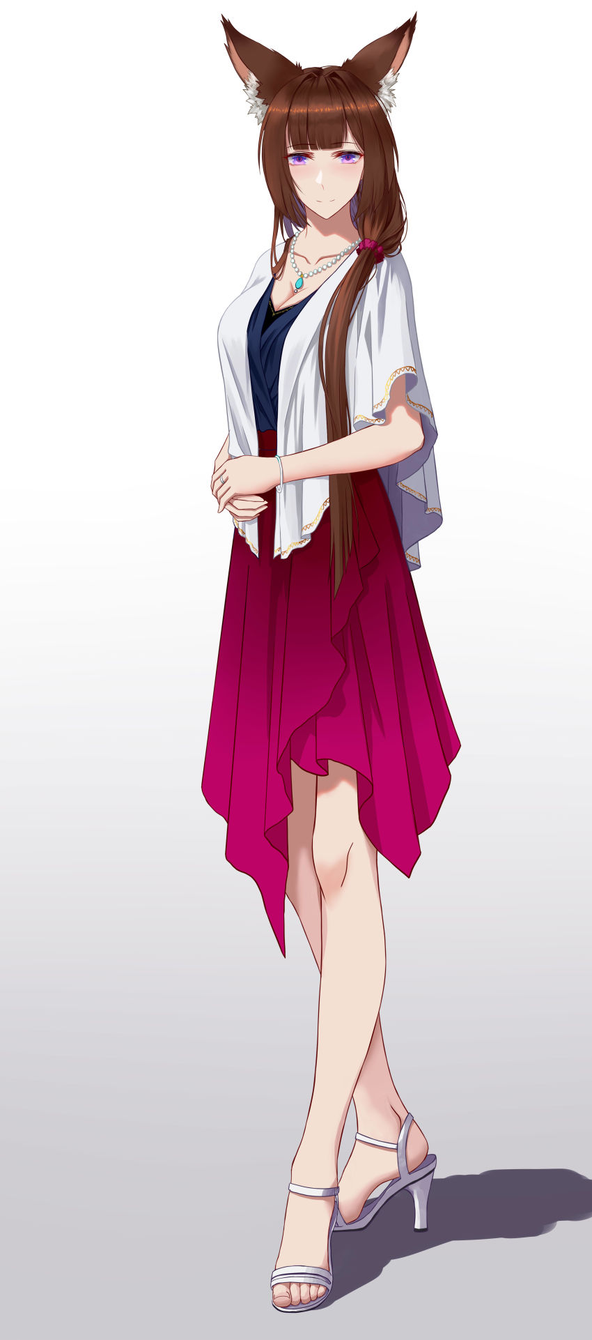 1girl, absurdres, amagi_(azur_lane), animal_ear_fluff, animal_ears, azur_lane, blouse, blue_shirt