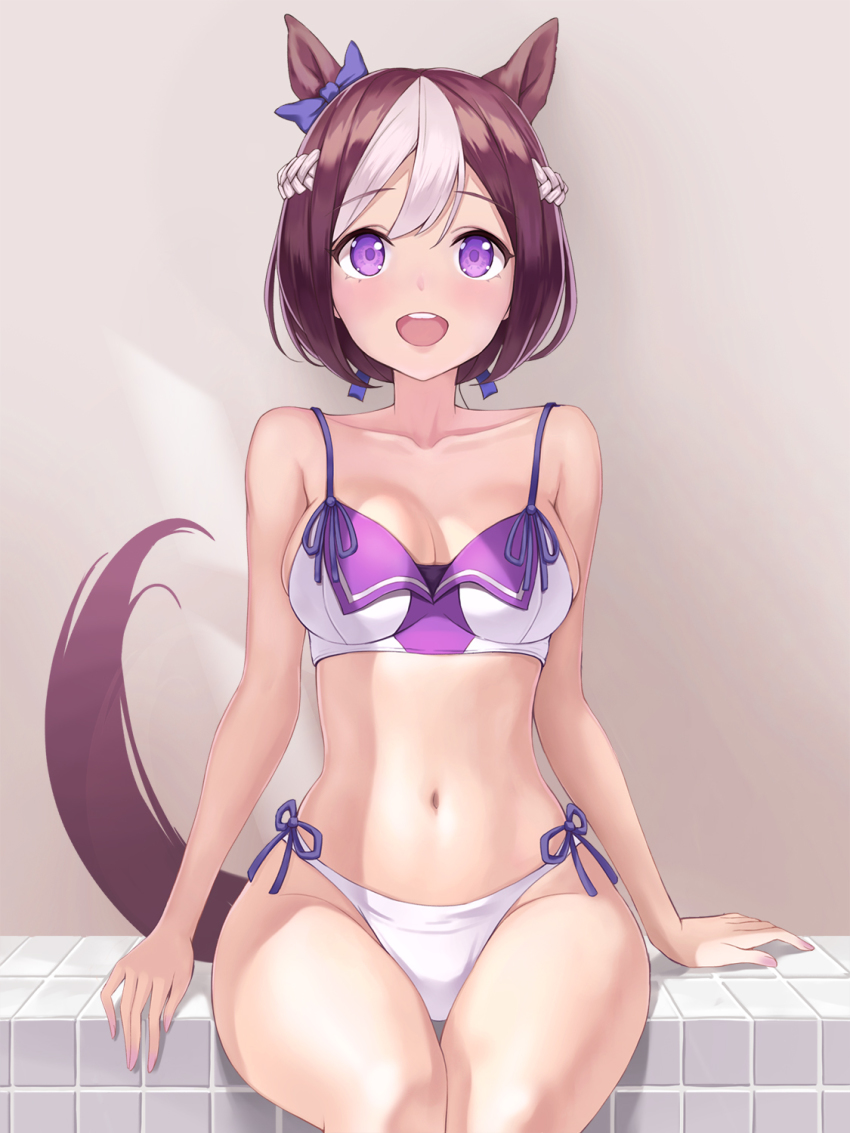1girl, animal_ears, bikini, bob_cut, bow, breasts, collarbone, corin_(djdhqflz0djolut)