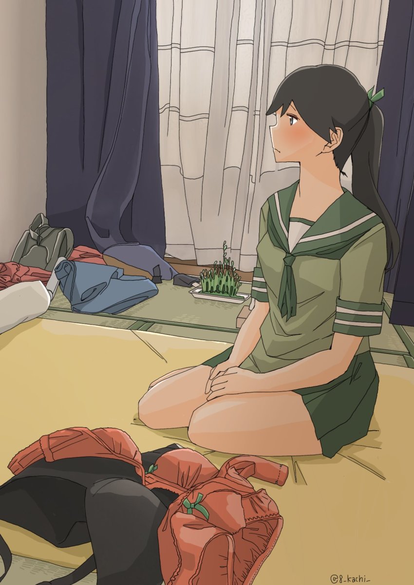 1girl, black_hair, cosplay, highres, houshou_(kancolle), kachi_(kachi5100), kantai_collection, kitakami_(kancolle)