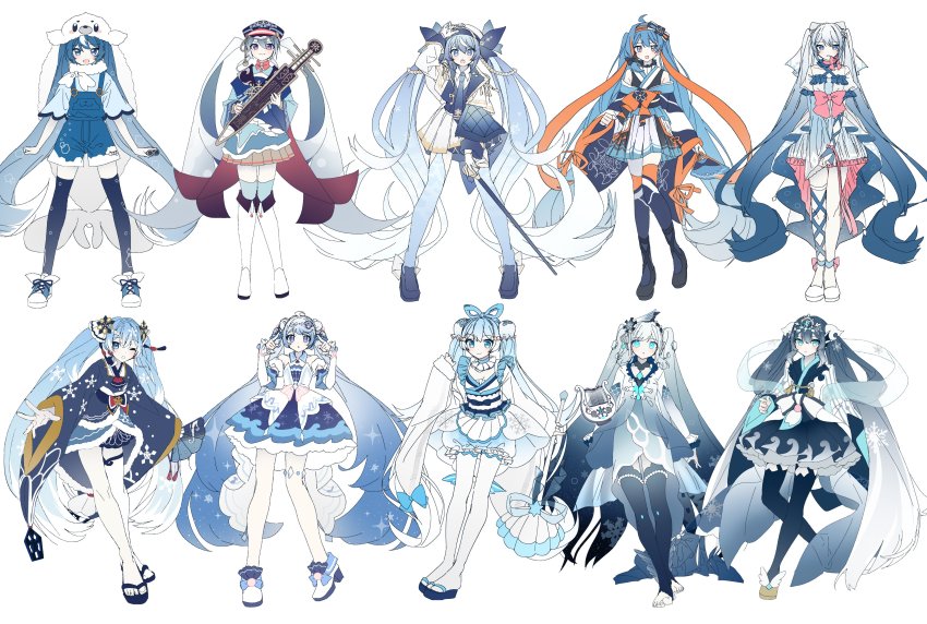 6+girls, absurdly_long_hair, absurdres, adjusting_clothes, adjusting_headwear, ahoge, animal_costume, bare_shoulders