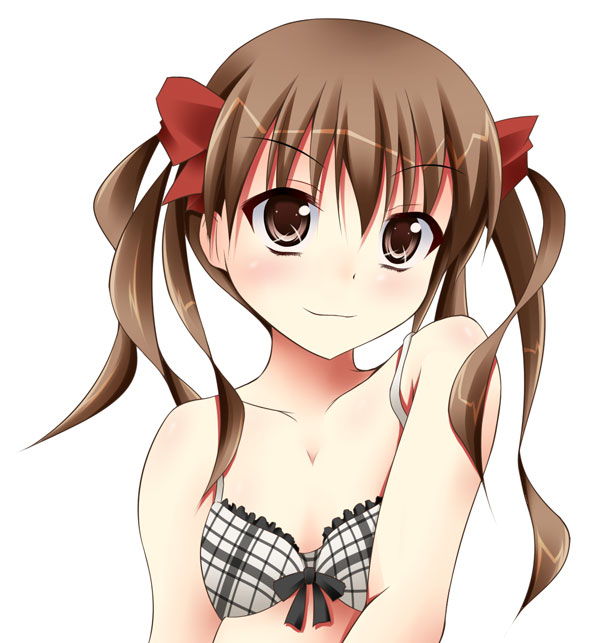 00s, 1girl, bow, bow_bra, bra, brown_eyes, brown_hair, female_focus