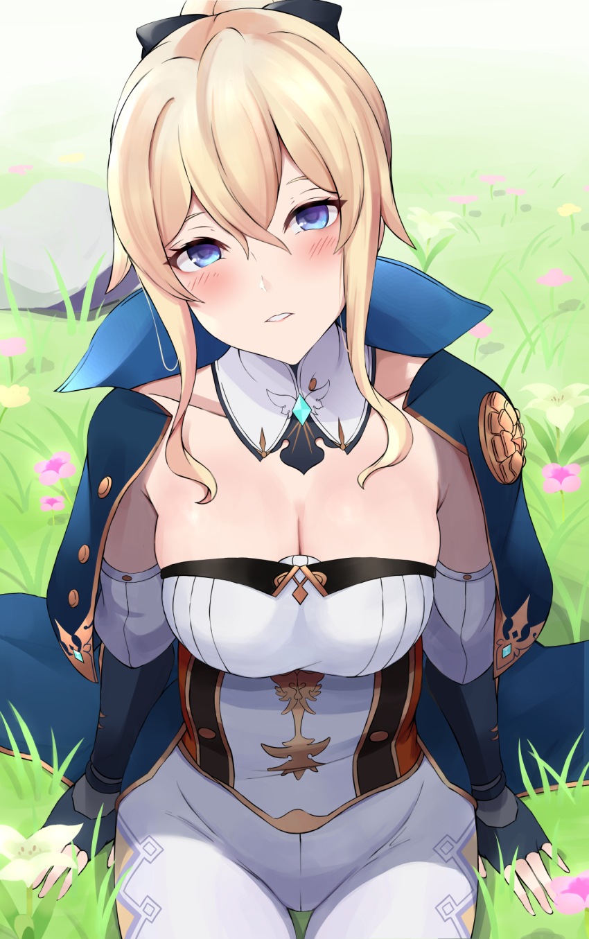 1girl, bad_id, bad_pixiv_id, belt, blonde_hair, blue_capelet, blue_eyes, blush