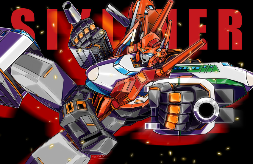 arm_cannon, autobot, black_background, blue_eyes, character_name, clenched_hands, commission, glowing