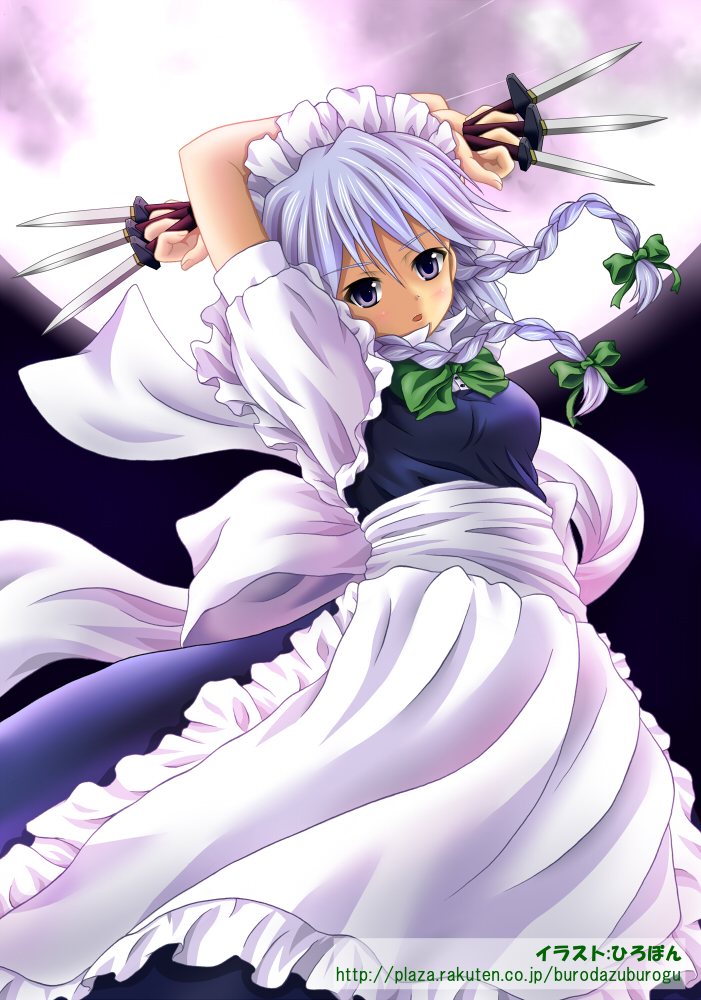 1girl, blue_eyes, braid, female_focus, hairband, hiropon_(katakoriman), izayoi_sakuya, katakoriman