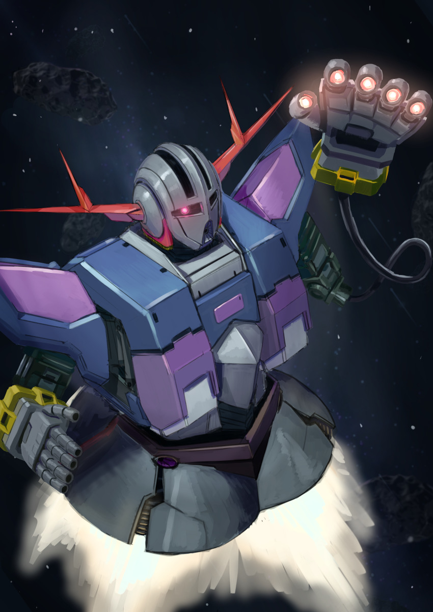 absurdres, flying, glasses1255, glowing, glowing_eye, gundam, highres, looking_at_viewer