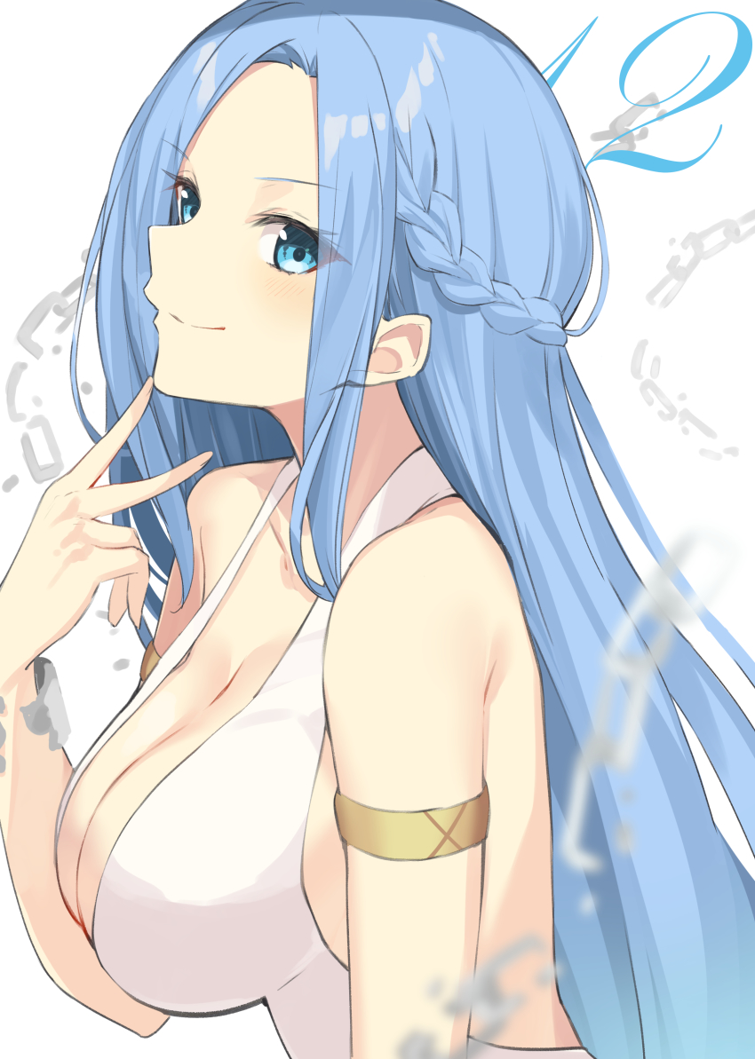 1girl, absurdres, armlet, bare_shoulders, blue_eyes, blue_hair, braid, breasts