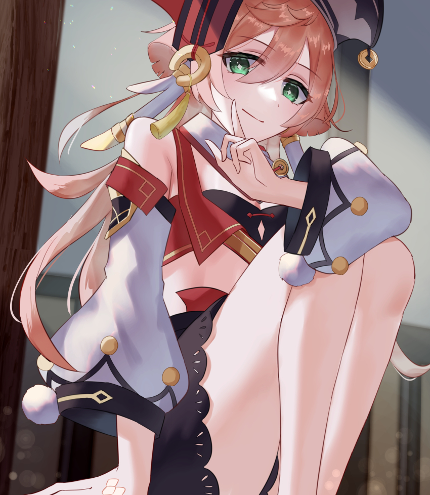 1girl, bare_shoulders, black_bra, black_shorts, bra, breasts, crop_top, genshin_impact