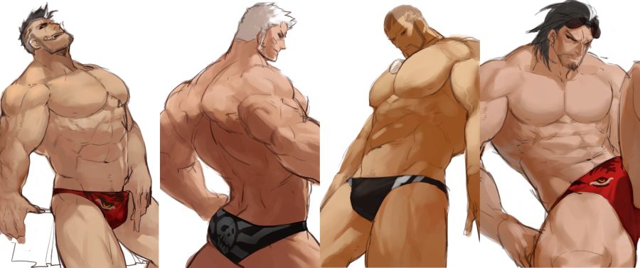 4boys, aaron_huton_(cyphers), abs, ass, back, bandaid, bandaid_on_cheek, bandaid_on_face