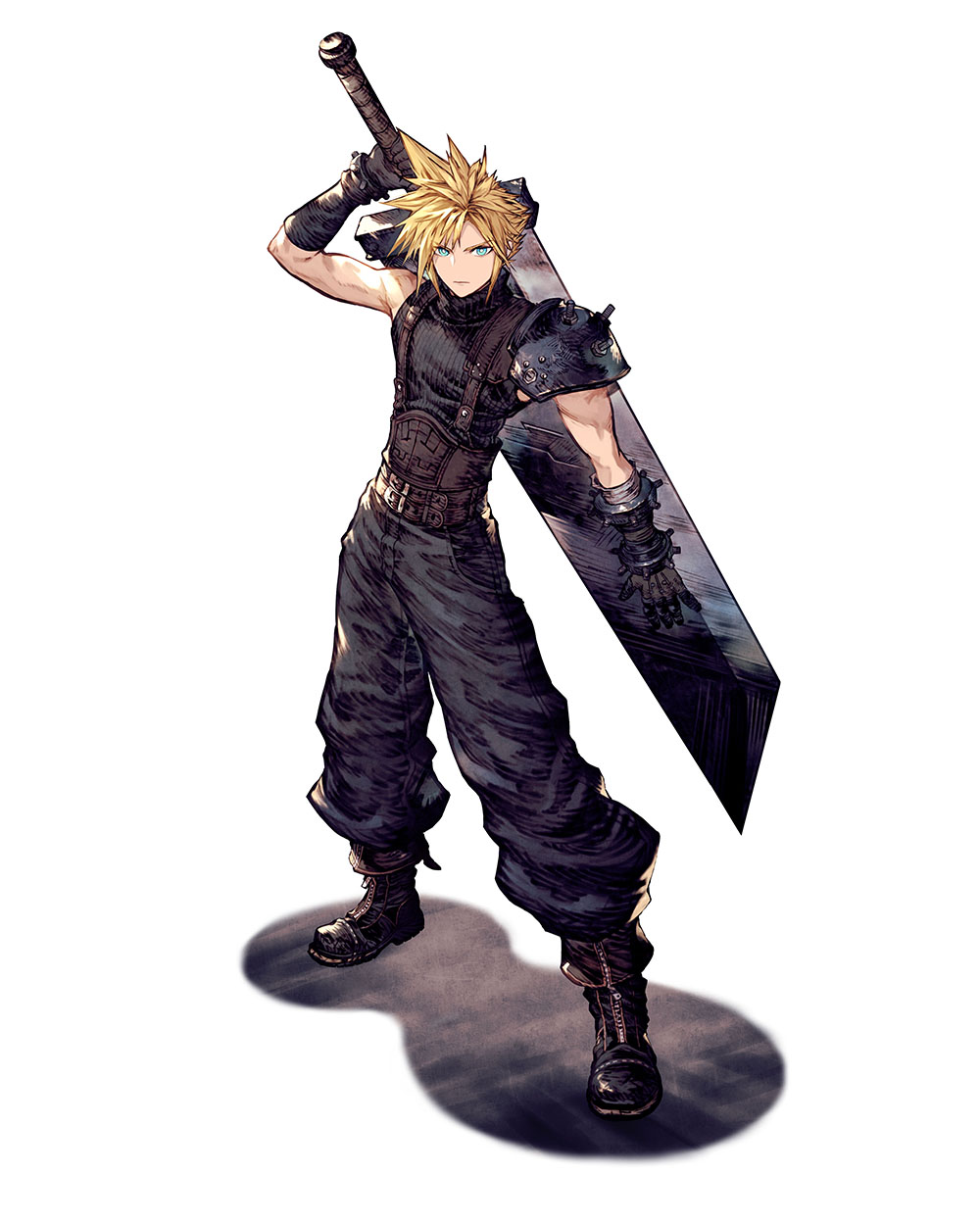 1boy, armor, blonde_hair, buster_sword, cloud_strife, final_fantasy, final_fantasy_brave_exvius, final_fantasy_vii