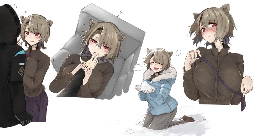 1girl, 1other, absinthe_(arknights), animal_ears, arknights, bear_ears, blush, breasts