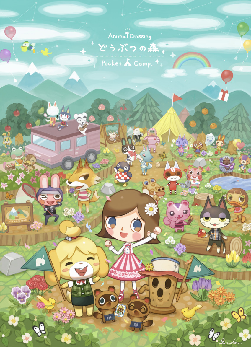 accurate_lolita_coord, animal_crossing, animal_crossing:_pocket_camp, balloon, box, brown_hair, bug, butterfly