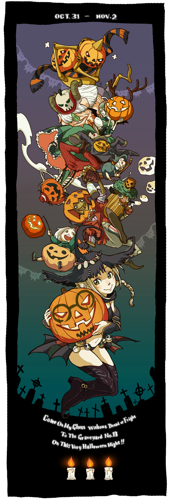 blonde_hair, braid, candle, cecilia_(folkssoul), detached_sleeves, ellen_(folkssoul), folkssoul, frizzie