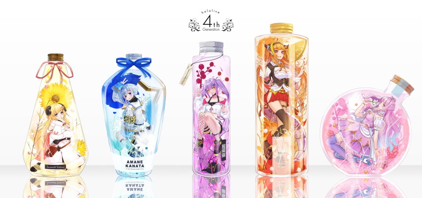 5girls, absurdres, against_glass, ahoge, amane_kanata, angel, angel_wings, animal_ears