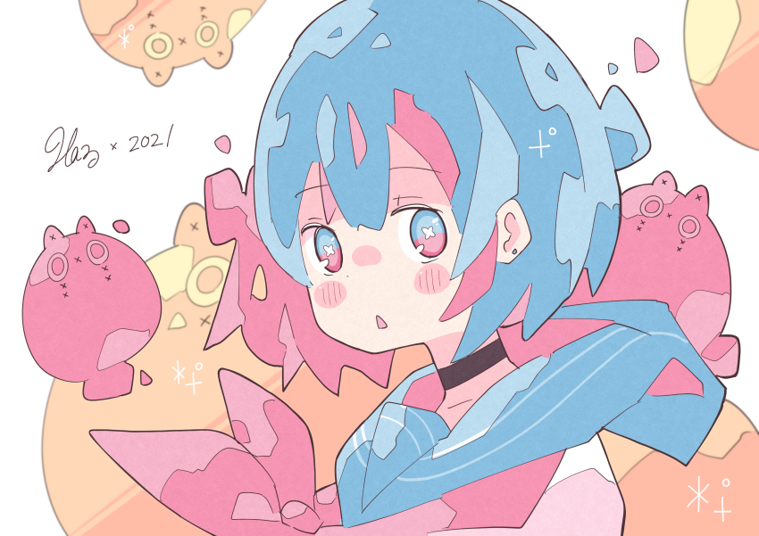 1girl, absurdres, black_choker, blue_eyes, blue_hair, blue_sailor_collar, blush, choker