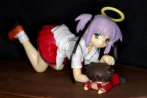 00s, 1boy, 1girl, blood, bokusatsu_tenshi_dokuro-chan, brown_hair, figure, figure_(medium)