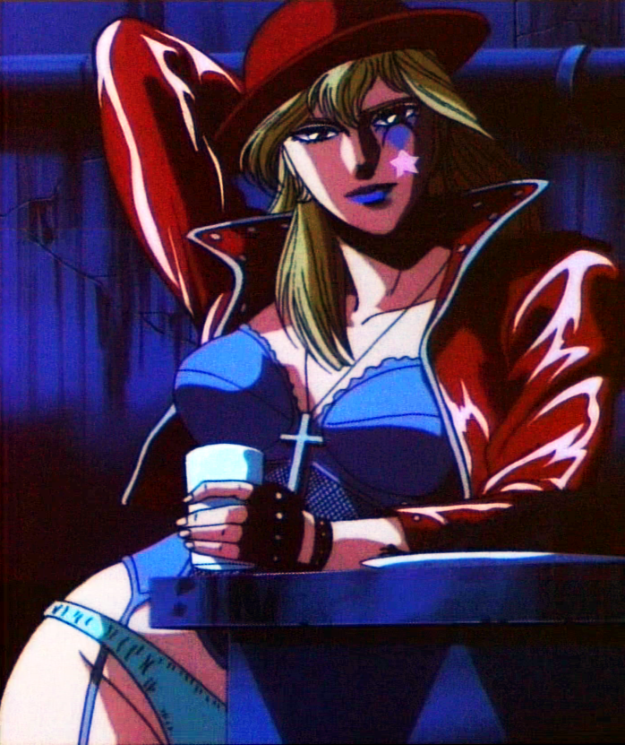 1980s_(style), 1boy, blonde_hair, blue_kid, devilman, futa_without_pussy, retro_artstyle, screencap, violence_jack