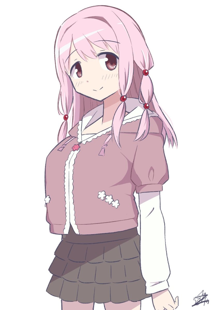 1girl, aged_up, albino, alternate_breast_size, black_skirt, cowboy_shot, duel1st_dki, frilled_skirt