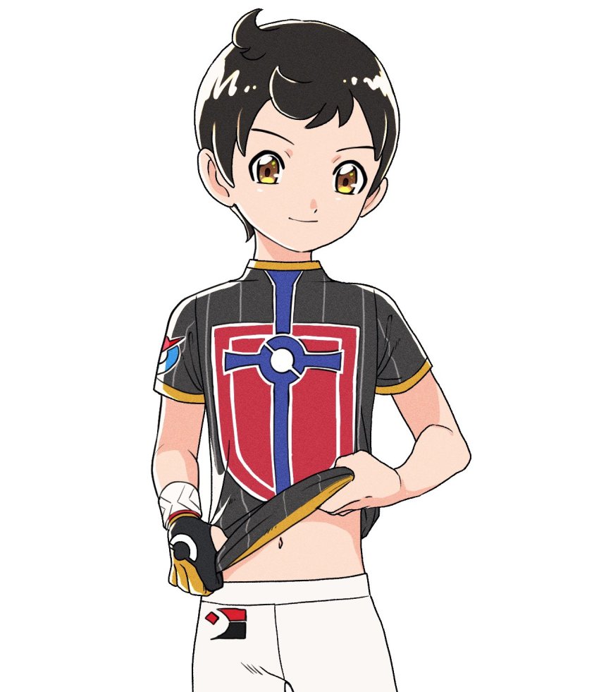 1boy, amakara000, bad_id, bad_twitter_id, brown_eyes, brown_hair, champion_uniform, closed_mouth