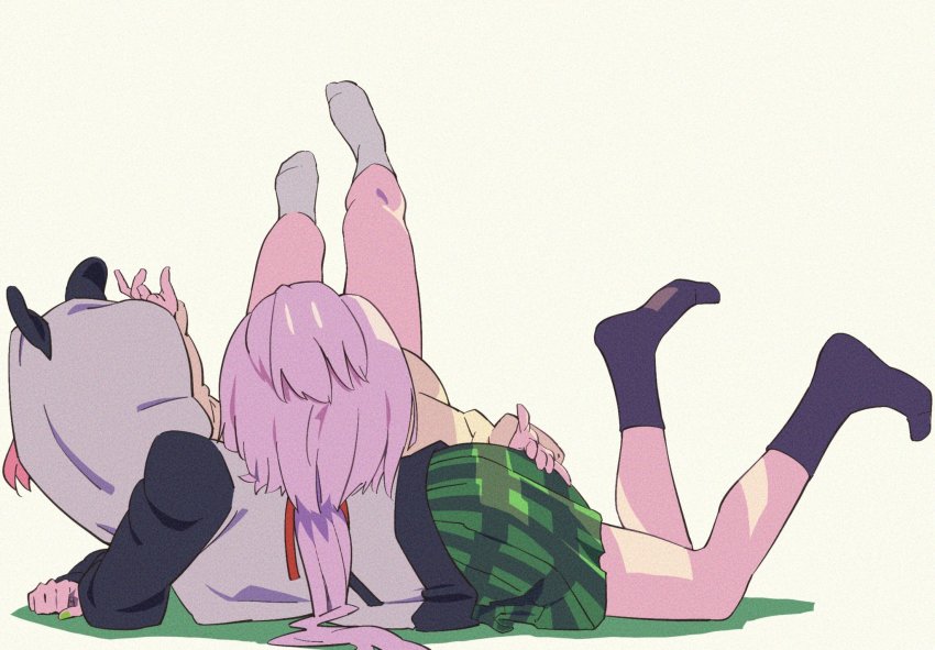 2girls, animal_ears, animal_hood, black_legwear, brown_sweater, colored_shadow, commentary_request, fake_animal_ears