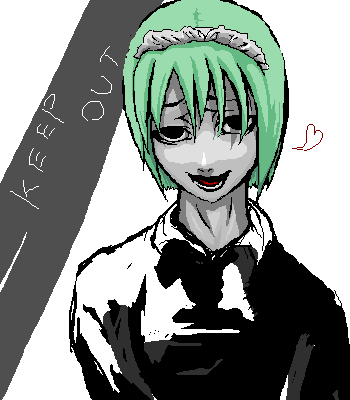 1girl, caution_tape, female_focus, futaba_channel, green_hair, heart, iya_maid, keep_out