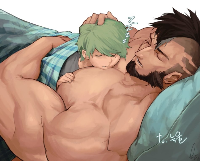 1boy, abs, bandaid, bandaid_on_cheek, bandaid_on_face, bara, bare_pectorals, beard, black_hair, bulge, cyphers, damian_doyle_(cyphers), dark-skinned_male, dark_skin, facial_hair, gomtang, large_pectorals, male_focus, male_pubic_hair, mature_male, mohawk, muscular, muscular_male, navel, navel_hair, nipples, pectoral_cleavage, pectorals, pubic_hair, short_hair, sideburns, sidepec, solo, stomach, stubble, thick_thighs, thighs, third-party_source