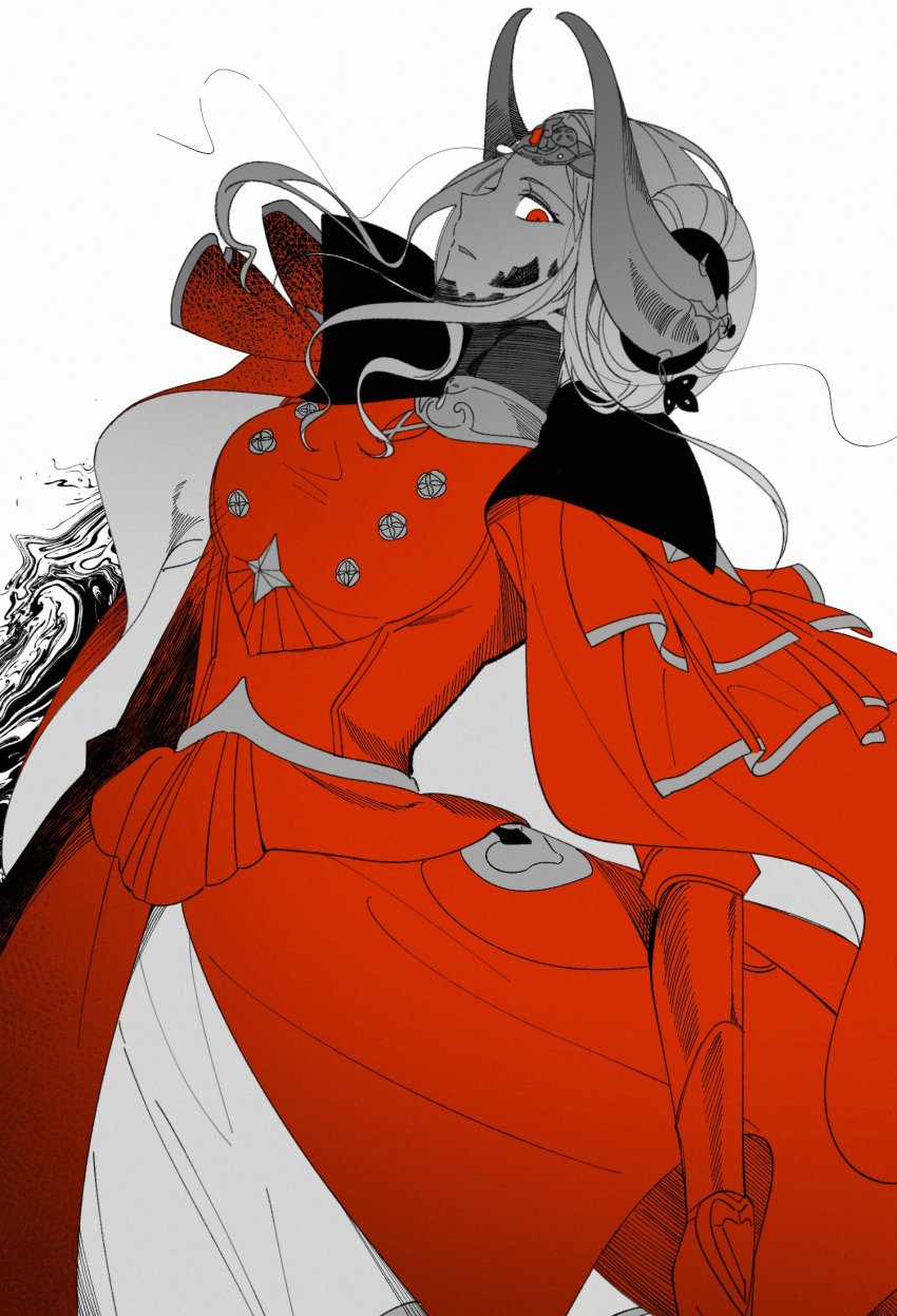 1girl, black_sclera, breasts, colored_sclera, dress, edelgard_von_hresvelg, edelgard_von_hresvelg_(hegemon_husk), edelgard_von_hresvelg_(timeskip)